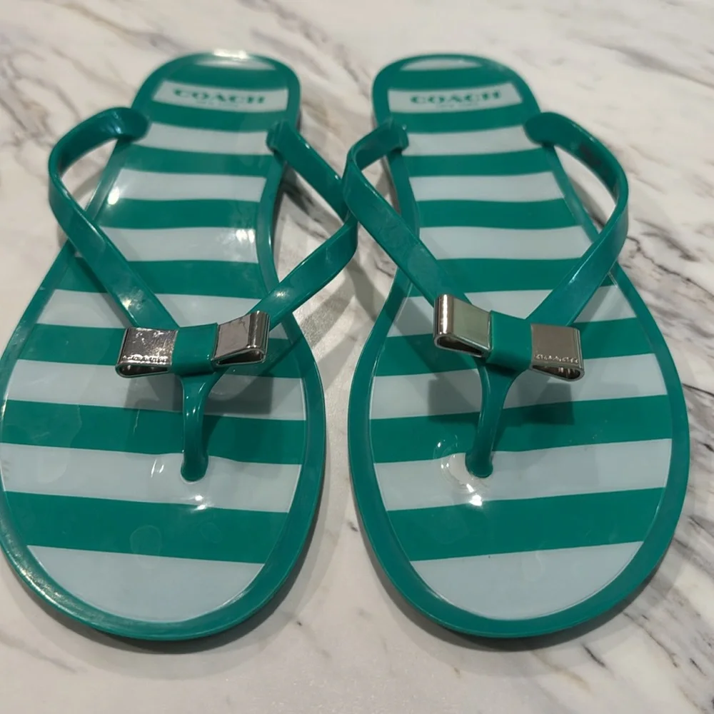 Coach Women’s Striped London Flip Flop With Bow Size 8B - Picture 4 of 9